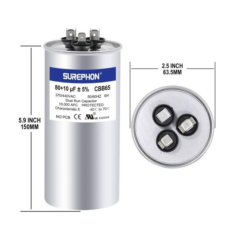 SUREPHON CBB65 Run Capacitor for ac 80/10 uf 80+10 MFD