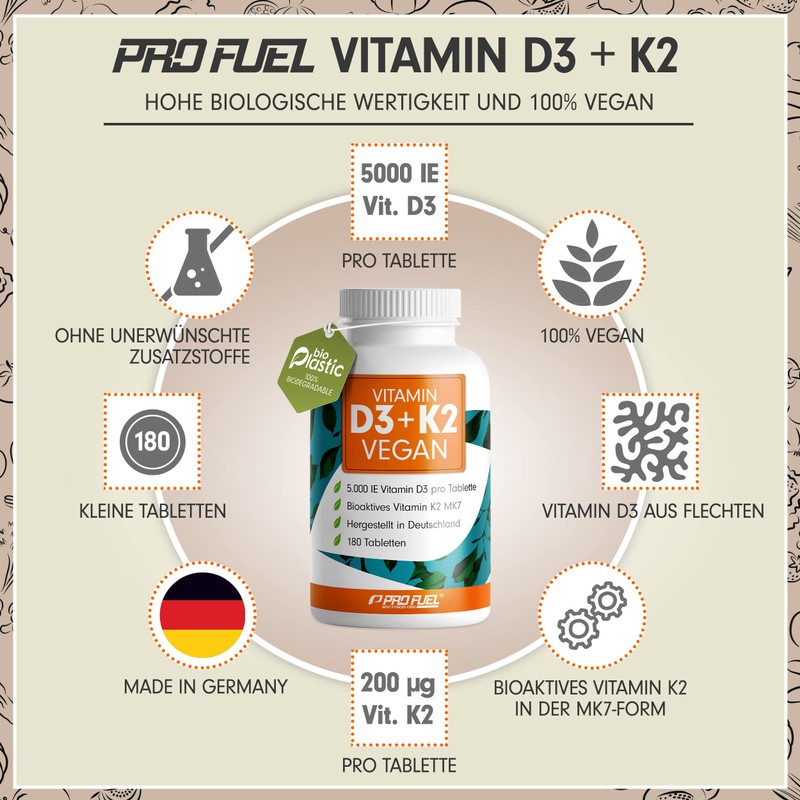 Vitamin D3 K2 Vegan - 360 Tablets with 5000 IU