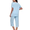 COLORFULLEAF Womens Pyjamas Set Short Sleeve Top and Capri Pants
