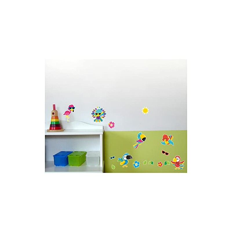 16 Piece Exotic Birds Wall Sticker Set for Children's Bedroom