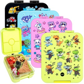 Fringoo - Bento Box - Lunch Box - Leak-Proof, 650ml Capacity, 4 Compartments, BPA-Free, BPA-Free, Green Ninja Dinsosaur Design