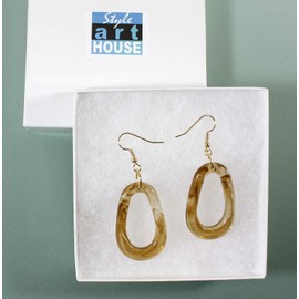 "Loopy Charm", Tortoise Shell Pattern Earrings on Goldtone French Wires