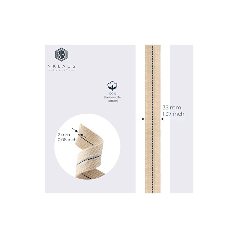 NKlaus 1 Metre Flat Wick 35 mm 100% Natural Cotton