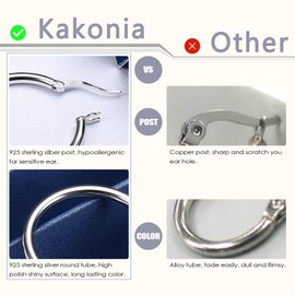 Kakonia 925 Sterling Silver Hoop Earrings for Women Girls 18K White Gold Plated Chunky Huggie Hoop Earrings Hypoallergenic Lightweight Round-Tube Circle Big Hoop Earrings 13/15/20/25/30/40/50/60mm