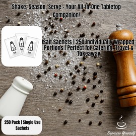250 Salt Sachets – Individually Wrapped Table Salt Packets – Disposable Portions for Travel, Catering, Takeaway, Lunchboxes & Portion Control – by Espresso Yourself