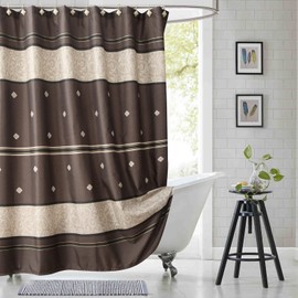 SD SDLIVING Seville Polyester Bronze Farmhouse Printed Chocolate Shower Curtains for Bathroom,Vintage Decorative Waterproof Brown Bathroom Curtains,72 inches W x 72 inches H