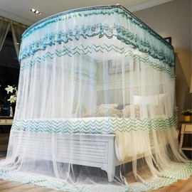 U-Shaped Bed Mosquito Net with Lace Trim Mosquito Net (150x200cm) (Green)