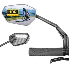 JJZOUEN Bike Mirror Handlebar Mount, Scratch Resistant Convex Glass, Carbon Fiber Housing, Rotatable Bicycle Rear View Mirrors, Bike Rearview Mirror for MTB, E-bike, Bike Accessories, Fit 20-23mm