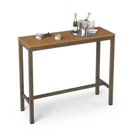 Cozyman Outdoor Bar Table, 45" Patio Bar Height Counter Table, Weather Resistant, Waterproof HDPS Slatted Top Console Table for Hot Tub, Balcony, Yard, Indoor or Outdoor Use, Teak