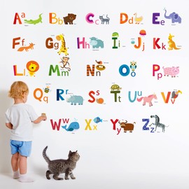 DECOWALL DA-1503A Learning Alphabet Color Wall Stickers ABC Animal Educational Decals for Kids Bedroom Nursery Living Room Art Home décor Letters ABC Classroom playroom Decorations Crafts Vinyl