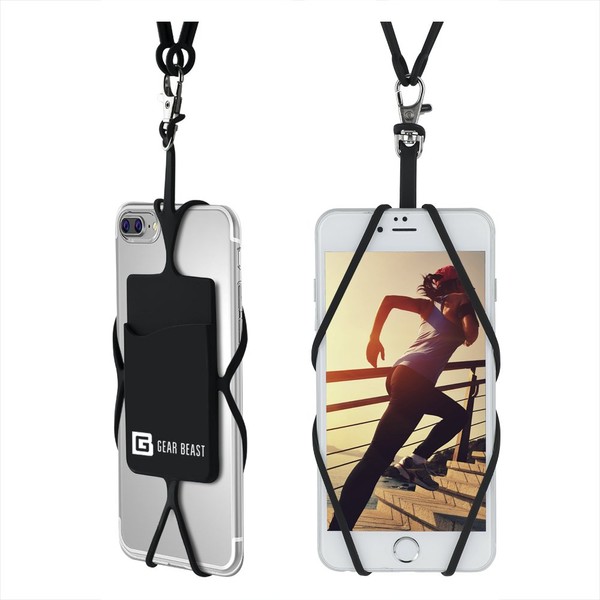 Gear Beast Cell Phone Lanyard - Universal Neck Phone Holder w/Card Pocket and Silicone Neck Strap
