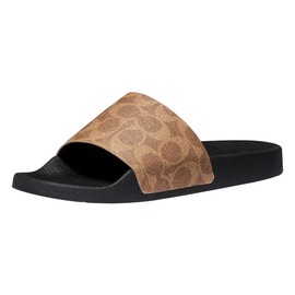 Coach Women's Udele Coated Canvas Slide Slipper, TAN, 10