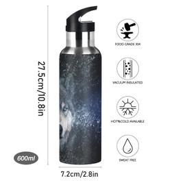 senya Water Bottle Stainless Steel 0016 with Straw Lid Kids Thermos Bottle Water Flask Cool Wolf for Sport Office Gym Outdoor School 20 oz
