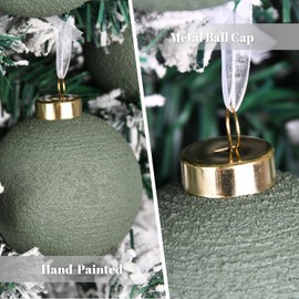 Neutral Christmas Ornaments for Tree Decorations - Textured Sage Green Christmas Balls Set - Large 3.15 inch Shatterproof Xmas Bulbs Ornaments for Rustic Farmhouse Home Decor - Big Size 80mm