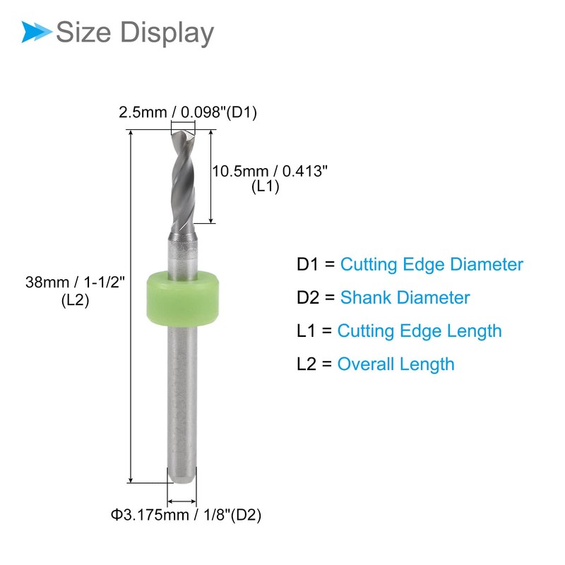 CoCud Micro PCB Drill Bit 1/8 Inch Shank 2.5 mm