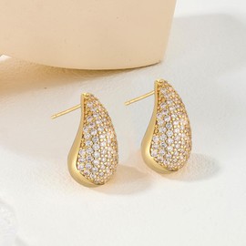 TOFBS Earrings for Women Waterdrop Drop with Diamond Earrings Chunky Golden Hypoallergenic Gold-Plated Drop Earrings Fashion Jewellery Lightweight Earrings Gifts, ✰