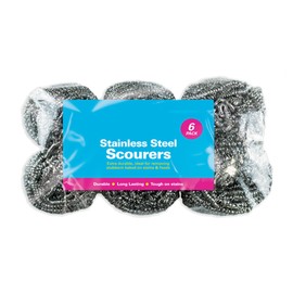 Zale Yardley Scourer Pack of 6, Scrubbing Scouring, Scrub Sponges, Washing Up Scourer Non Scratch Wire Scrub, Metal Scourer Wire Wool Sponge Scourer, Heavy Duty Cleaning Sponges (Stainless Steel)