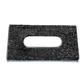 Bling Car Sun Visor Tissue Box Holder, PU Leather Auto Paper Towel Cover, Glitter Crystal Rhinestone Napkin Holder, Car Decoration Accessories for Women (Black)
