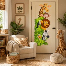Eutecado Watercolor Jungle Animal Wall Decals, Safari Giraffe Lion Elephant Wall Stickers, Peel and Stick Removable Zoo Nature Wall Art for Kids Nursery, Playroom, Bedroom Decor