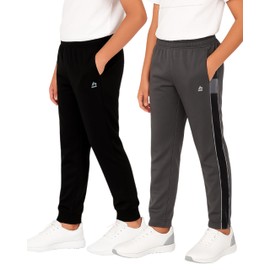 RBX Boys Sweatpants - 2 Pack Stretch Performance Tricot Activewear Boys Joggers Athletic Pants with Side Pockets (Size: 4-20), Size 10-12, Classic Grey/Black