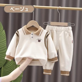 [EnDast] Long Sleeve Collared Thin Sweatshirt, Top and Bottom 2-Piece Set, Cute, Loungewear, Cold Protection, For Boys And Girls, Spring, Autumn, Winter, Warm, Korean Children's Clothing, 31.5 inches