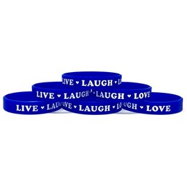 TheAwristocrat 6 Pack LIVE LAUGH LOVE with hearts Inspirational Silicone Wristband Rubber Bracelet (Blue, Small (7" 180mm))