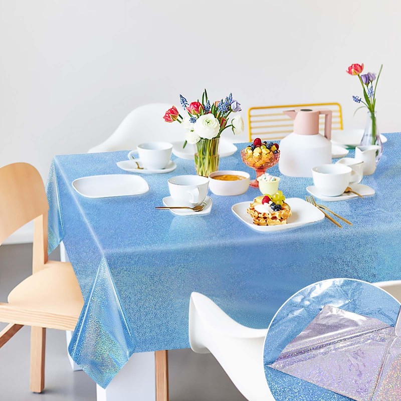 FALIZIFU 1 Pack Light Blue Iridescent Plastic Tablecloth Disposable 54