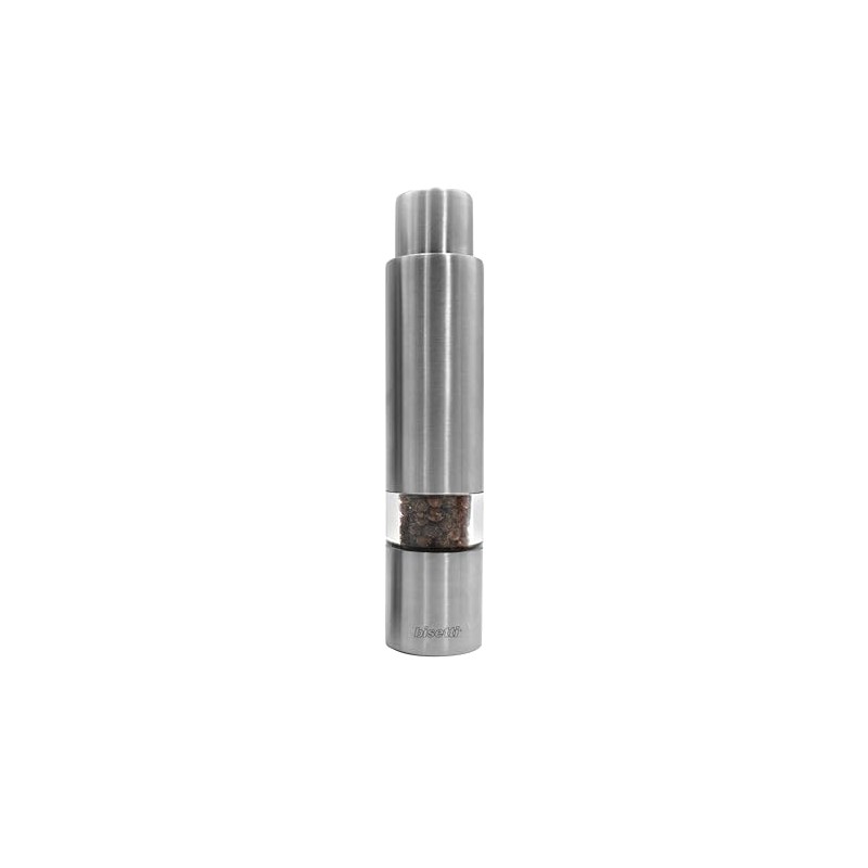 Bisetti Push Button Stainless Steel And Acrylic Pepper Mill Grinder,