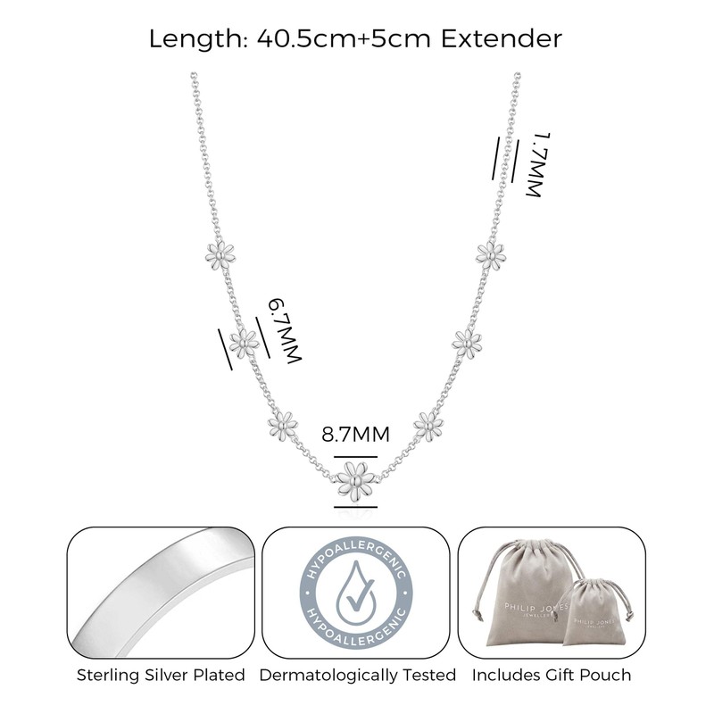 Philip Jones Silver Plated Multi Daisy Necklace