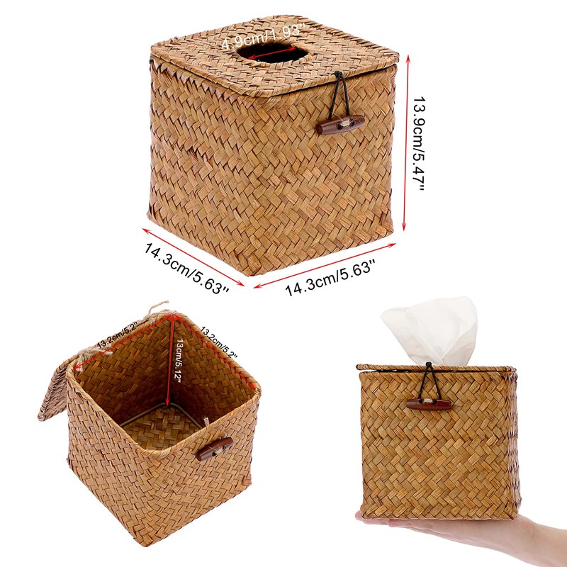 BTSKY Square Seagrass Tissue Box - Decorative Woven Basket Paper