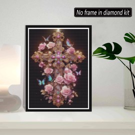 SKRYUIE 5D Diamond Painting Kits Cross - DIY Diamond Art Kits for Adults Flower, Full Round Drill - Crystal Embroidery Cross Stitch - Craft for Wall & Office Decor - 12x16 Inch e6