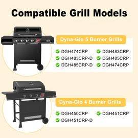 Hipoilk Grill Replacement Parts for Dyna Glo 5 Burner DGH474CRP, DGH483CRP, 4 Burner DGH450CRP, DGH451CRP, Adjustable Grease Tray, Heat Plates and Burners for Dyna-Glo Grill Parts