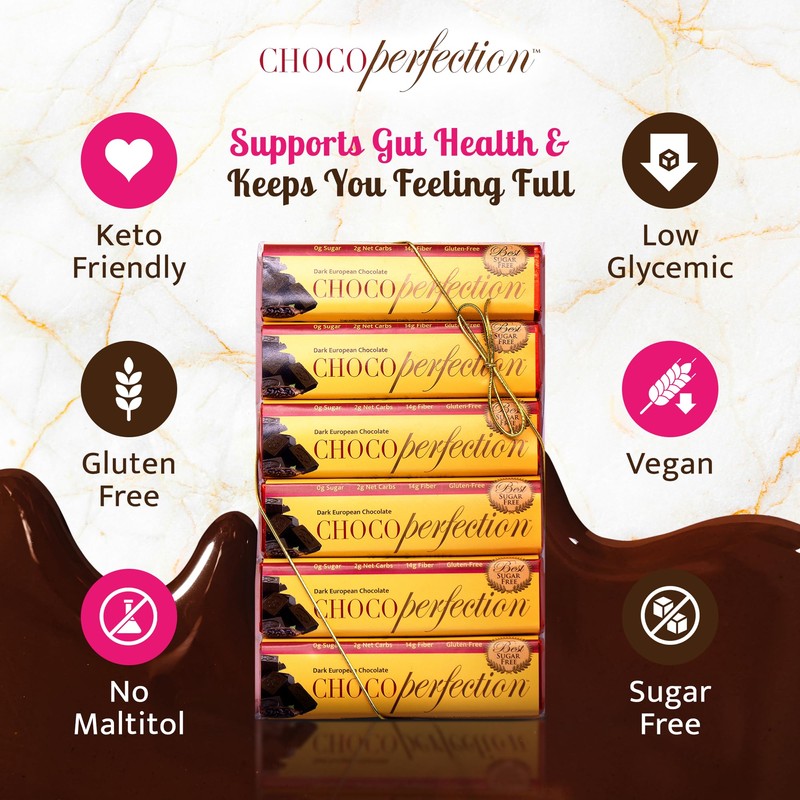 ChocoPerfection Sugar Free Dark Chocolate Bars - Keto-Friendly, Gluten-Free and