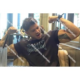Cocky Male Beefcake Flexing Biceps Showing Tattoo in Restaurant 4x6 Photo #16