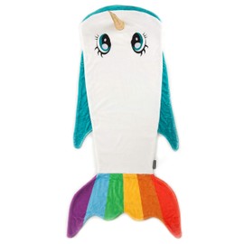 The Soft Rainbow Narwhal Fish Blanket, Microfibre Plaid for Children and Girls, Plaid for Sofa, Blanket Bag, Sleeping Bag, Travel Blanket, 142 cm Long, with Fin, Multi-Colour, Mermaid Blanket