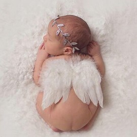 Holibeat Holibeat 0-6M Baby Christmas White Fairy Feather Angel Wings with a Headband Newborn Xmas Photography Posing Props (White)