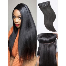 LUVME Yaki Straight Seamless 2 Pack 220g 14Pcs Clip in Hair Extensions Full Max with 22inch Remy Human Hair Extensions, Natural Black 100% Real Soft Hair