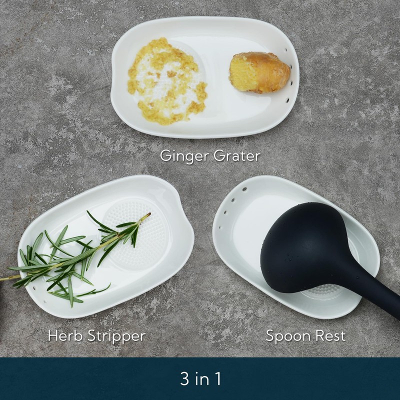 KITCHENDAO 3 in 1 Porcelain Ginger Grater Tool Spoon Rest