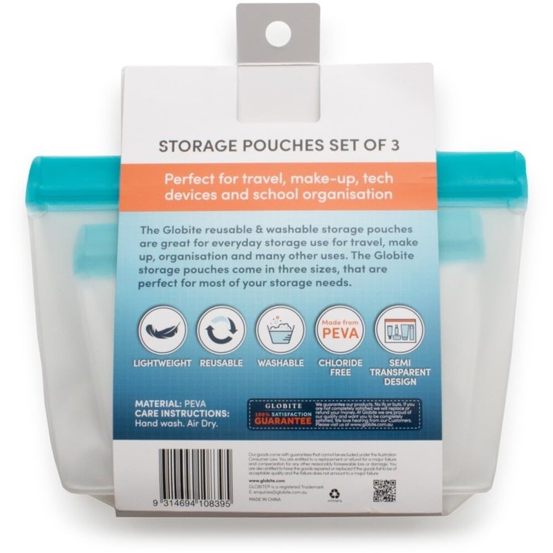Globite Zip Lock Storage Bags 3pk, White