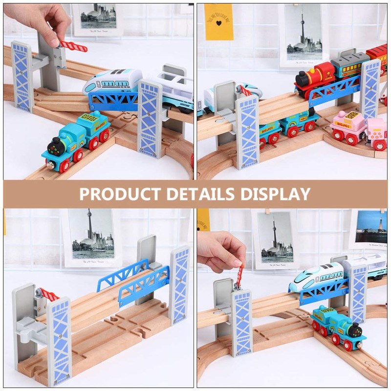 Happyyami Wooden Train Bridges Train Lifting Bridge 2 Level Crossing