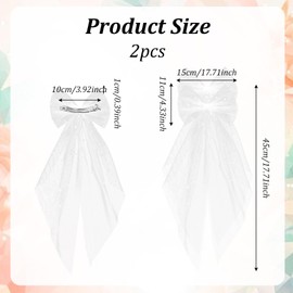 Bridal Veil Pearl Hair Bow, Veil White Bow Wedding Hair Piece with White Tulle Bow Bridesmaid Hair Bow Clip for Bachelorette Party Accessories