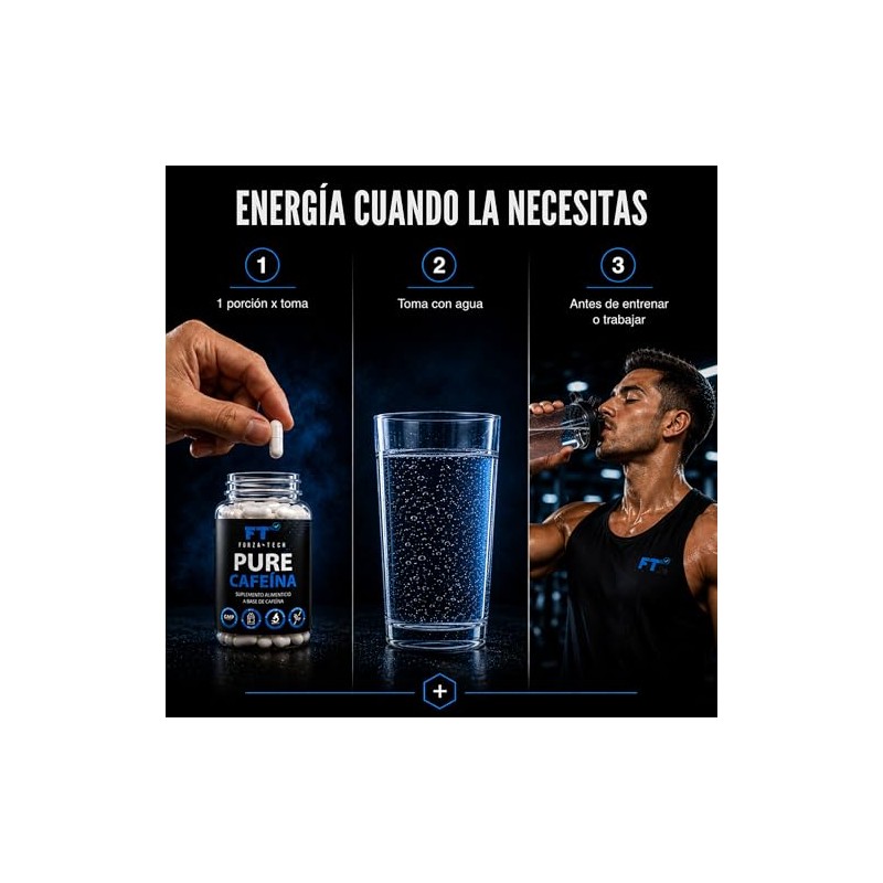 ForzaTech Cafeína 100 cápsulas de 200 mg Pre Entreno Cafeína