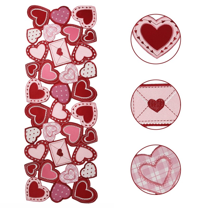 YINFUNG Valentines Table Runner Embroidered Heart Red Hot Pink 13x54IN