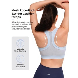 Yvette Zip Front Closure Sports Bras for Women High Impact Supportive Workout Running Bra Plus Size for Large Bust,Light Blue,XL