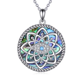 AINFQY Lotus Necklace for Women 925 Sterling Silver Evil Eye Pendant Abalone Shell Jewelry Gift