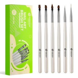 CHERIMOYA Kit 6 Pinceles Nail Art Perla Blanca | Pinceles para Uñas Acrílico Gel UV Polygel, Brochas Profesionales Manicura Dibujo Líneas Detalle Decoración