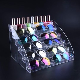 MineDecor 12 Piece Plastic Sunglasses Organizer Clear Eyeglasses Display Case 6 Tier Eyewear Storage Tray Box For Glasses Tabletop Holder Stand