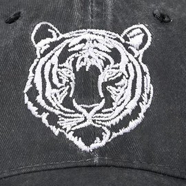 Tiger Embroidered Baseball Cap for Women Men Animal Vintage Adjustable Washed Distressed Denim Baseball Hat