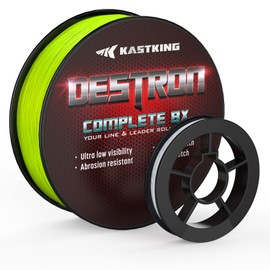 KastKing Destron Complete Braided Fishing Line and Leader, Thin Diameter Superline, Highly Abrasion Resistant, Perfectly Matched Braided Line & Leader, Chartreuse, 8 Stands, 20LB, 150Yds