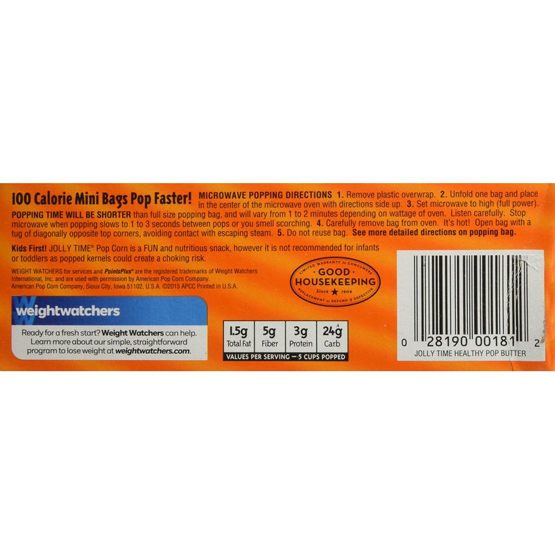 Jolly Time Microwave Pop Corn Healthy Pop Butter 100 Calorie
